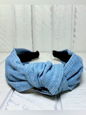 Women’s Hair Accessory Faux Denim Top Knot Headband Blue Light Wash